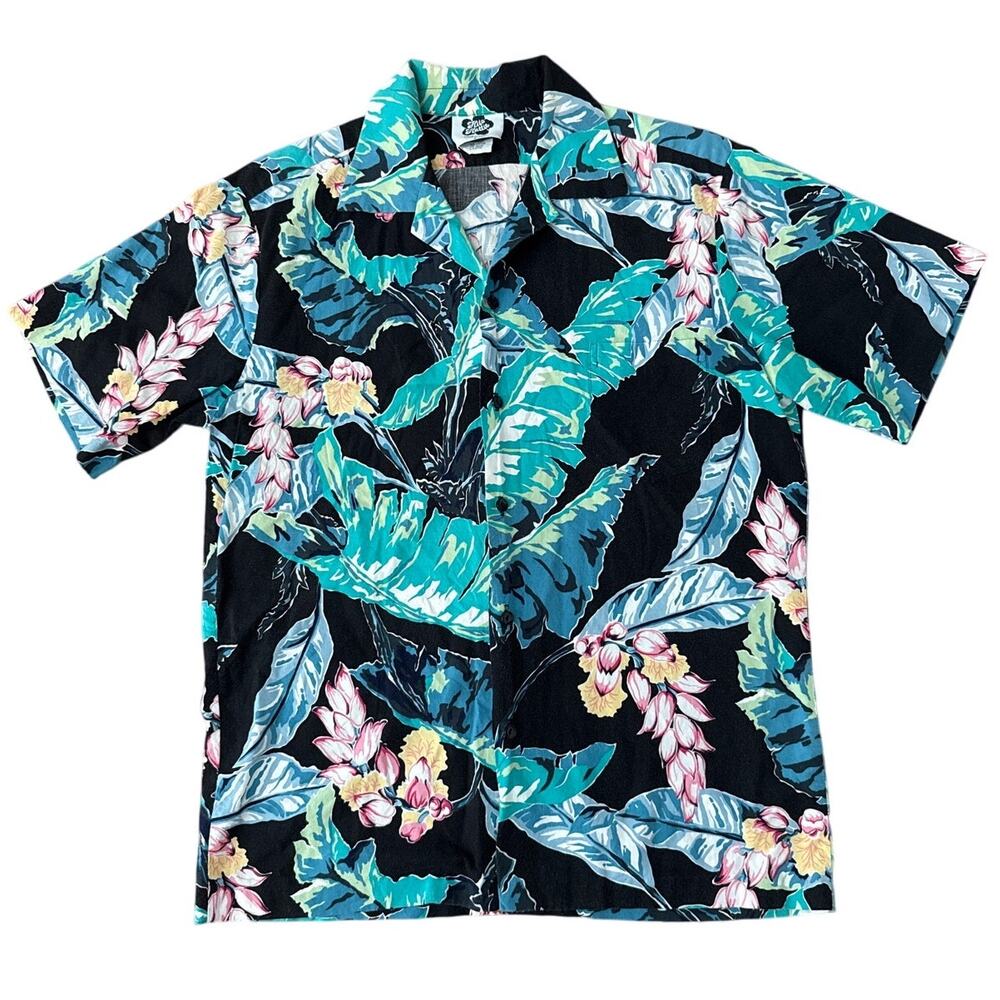 Vintage Hilo Hattie Men's Aloha Hawaiian green floral short sleeve shirt large
